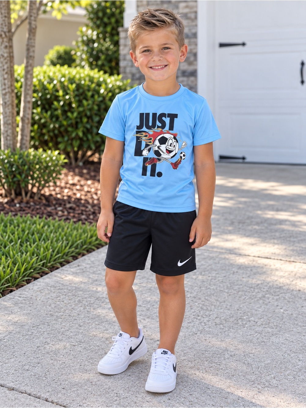 Nike Boys ⚽️ Dri-FIT 2 Piece Shorts Set Size 6 Blue Soccer Graphic Outfit NWT